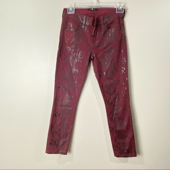 NWOT 7For All Mankind  Jeans Snake Print Burgundy Black Size - Picture 1 of 10